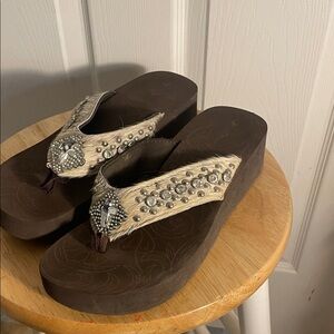 Montana west Women's Brown Embellished Wedge Sandals size 10